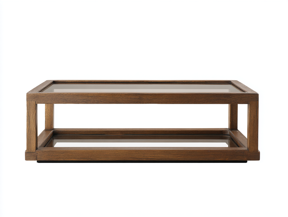 Mesa de comedor de madera y vidrio 120×70×45 cm - nogal oscuro/transparente - diseño rectangular de doble nivel