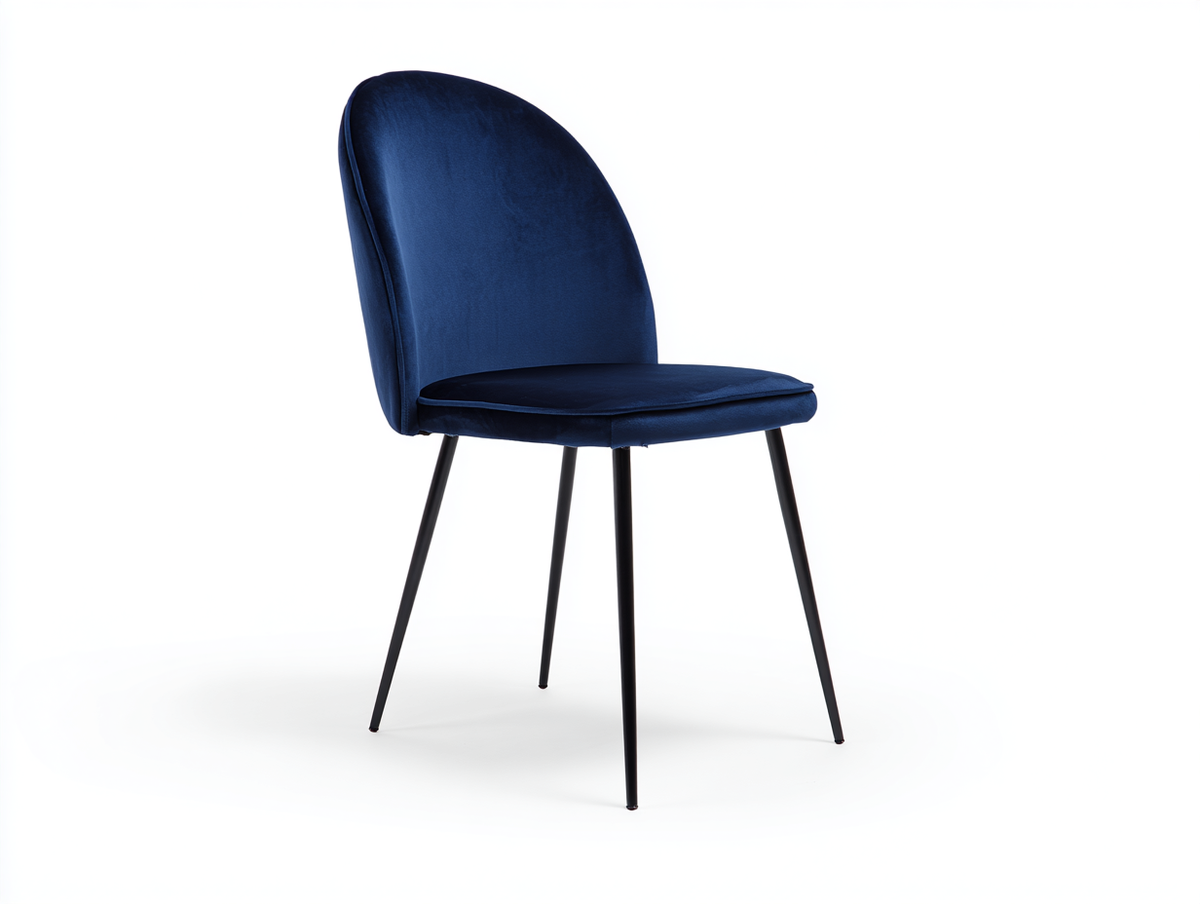 Silla de comedor tapizada en tejido suave y metal 50×57×88 cm - azul noche y negro - respaldo curvo contemporáneo