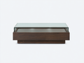 Mesa de comedor de madera y vidrio 115×65×42 cm - nogal oscuro/transparente - base cerrada y tablero elevado