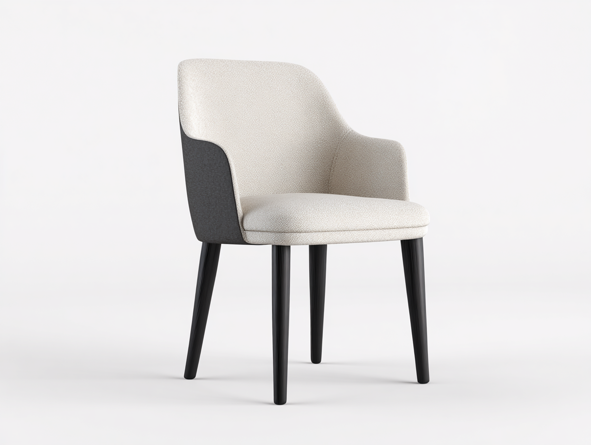 Silla de comedor tapizada en tejido 58×61×84 cm - blanco crema y negro - asiento envolvente contemporáneo