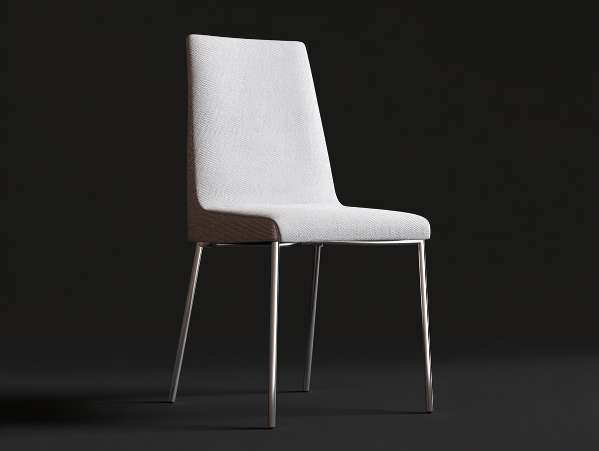 Silla de comedor tapizada en tejido y metal 47×56×90 cm - gris claro y plateado - perfil alto minimalista