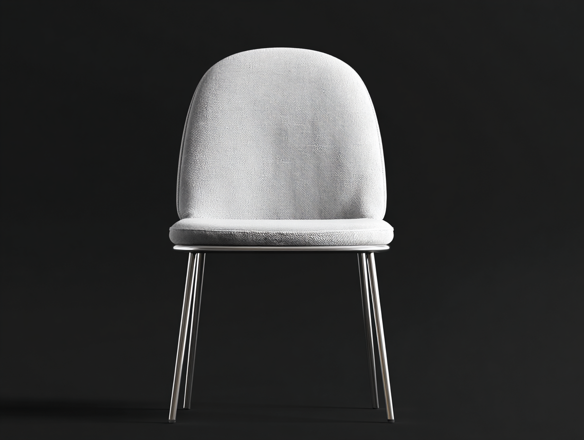 Silla de comedor tapizada 49×55×84 cm – tela crema/plata – Comedor – respaldo redondeado y patas metálicas