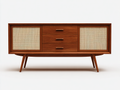 Aparador de madera 166×43×82 cm - nogal oscuro y beige - frente tejido de estilo retro para salón