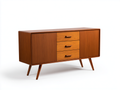 Aparador de madera 156×45×80 cm - marrón teca - diseño curvo mid-century para salón