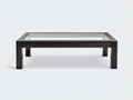 Mesa de comedor rectangular de madera y vidrio 150×85×45 cm - marrón oscuro y transparente - diseño bajo contemporáneo para comedor