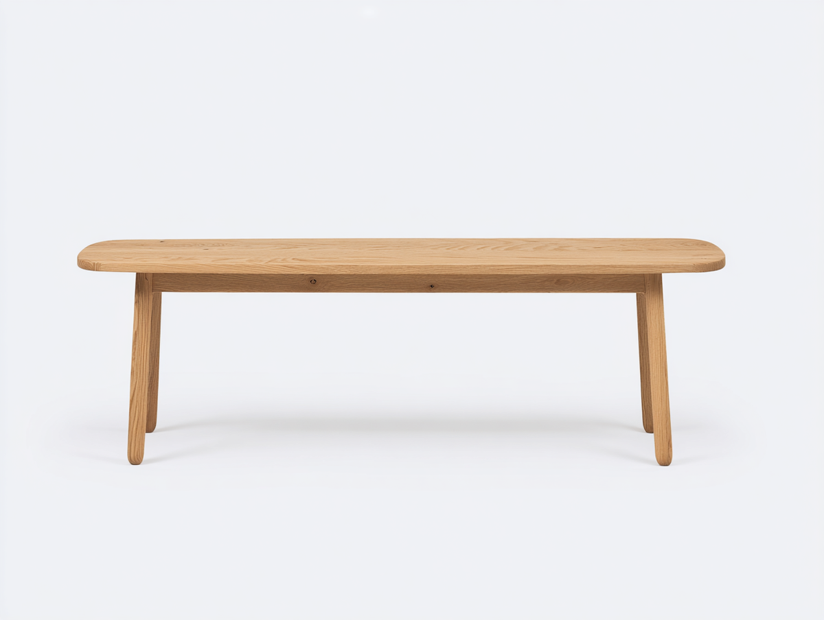 Banco de madera de roble 160×38×45 cm - roble miel - diseño curvo minimalista con estructura inclinada para comedor