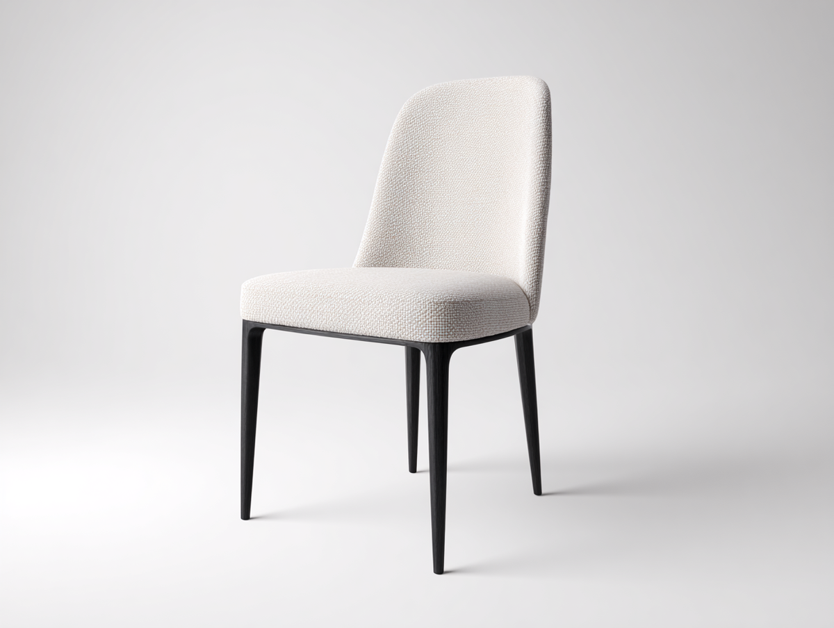 Silla de comedor tapizada en tejido texturizado y madera 49×57×88 cm - blanco crema y negro - respaldo alto de diseño contemporáneo