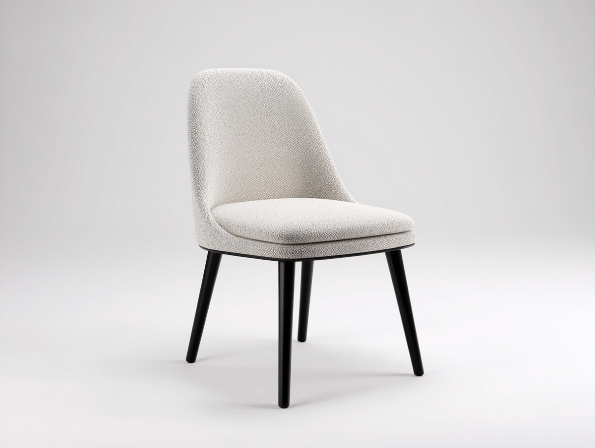 Silla de comedor tapizada en tejido y madera 51×58×86 cm - blanco marfil y negro - asiento acolchado con respaldo envolvente