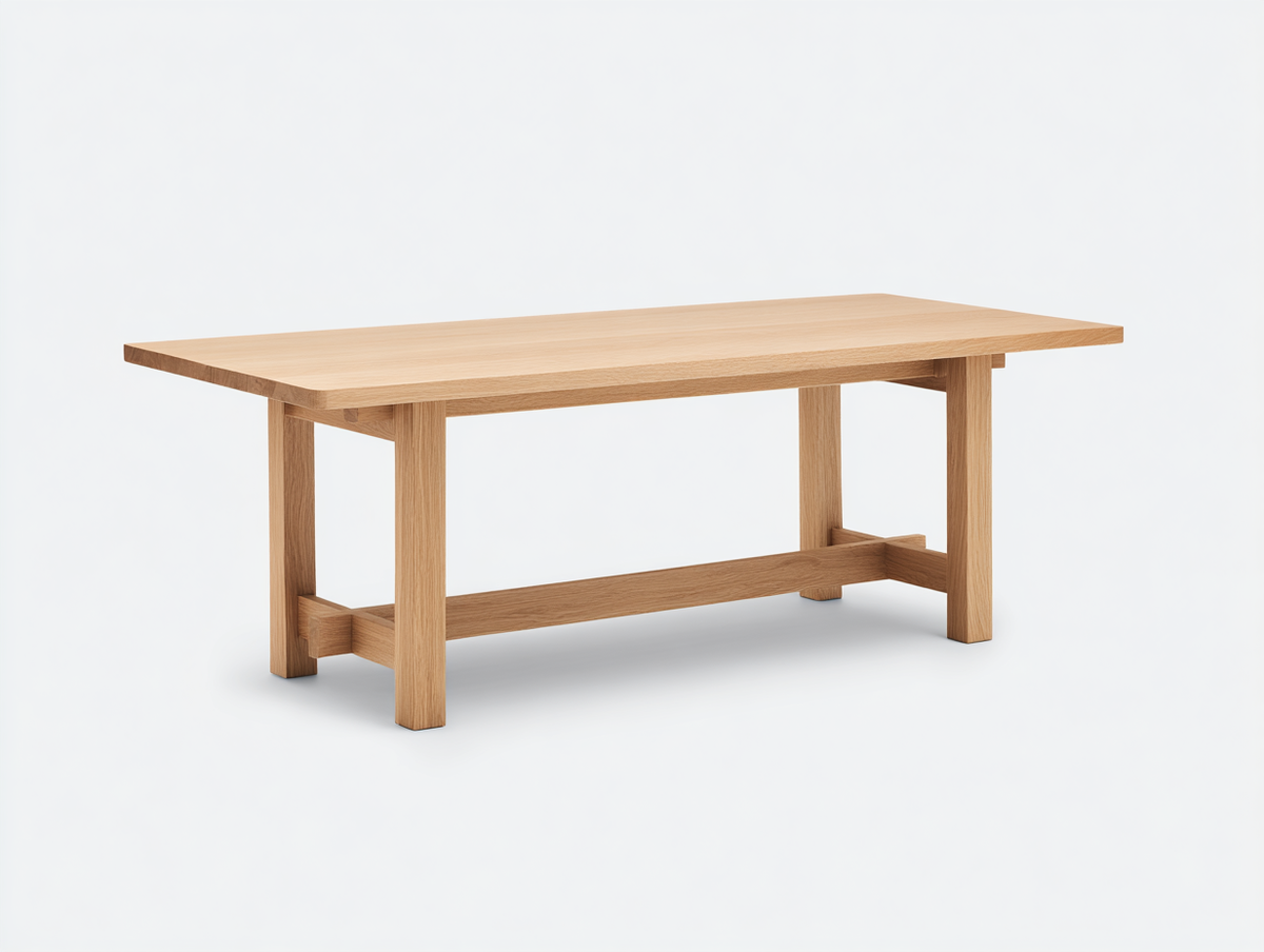 Mesa de comedor rectangular de roble 180×90×75 cm - roble natural - estructura con travesaño de estilo artesanal