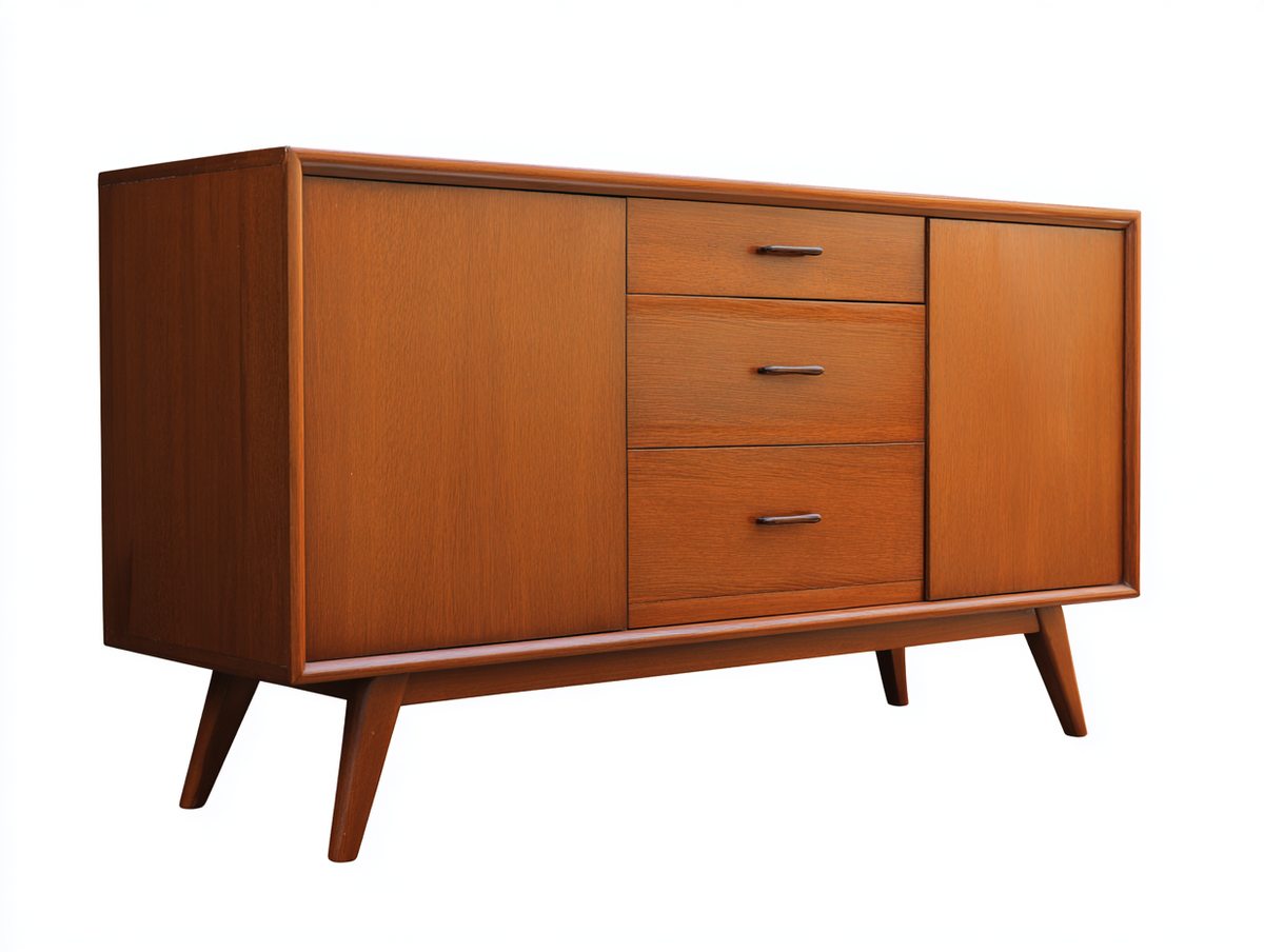 Aparador de madera 162×45×81 cm - marrón nogal - estilo mid-century alargado para salón