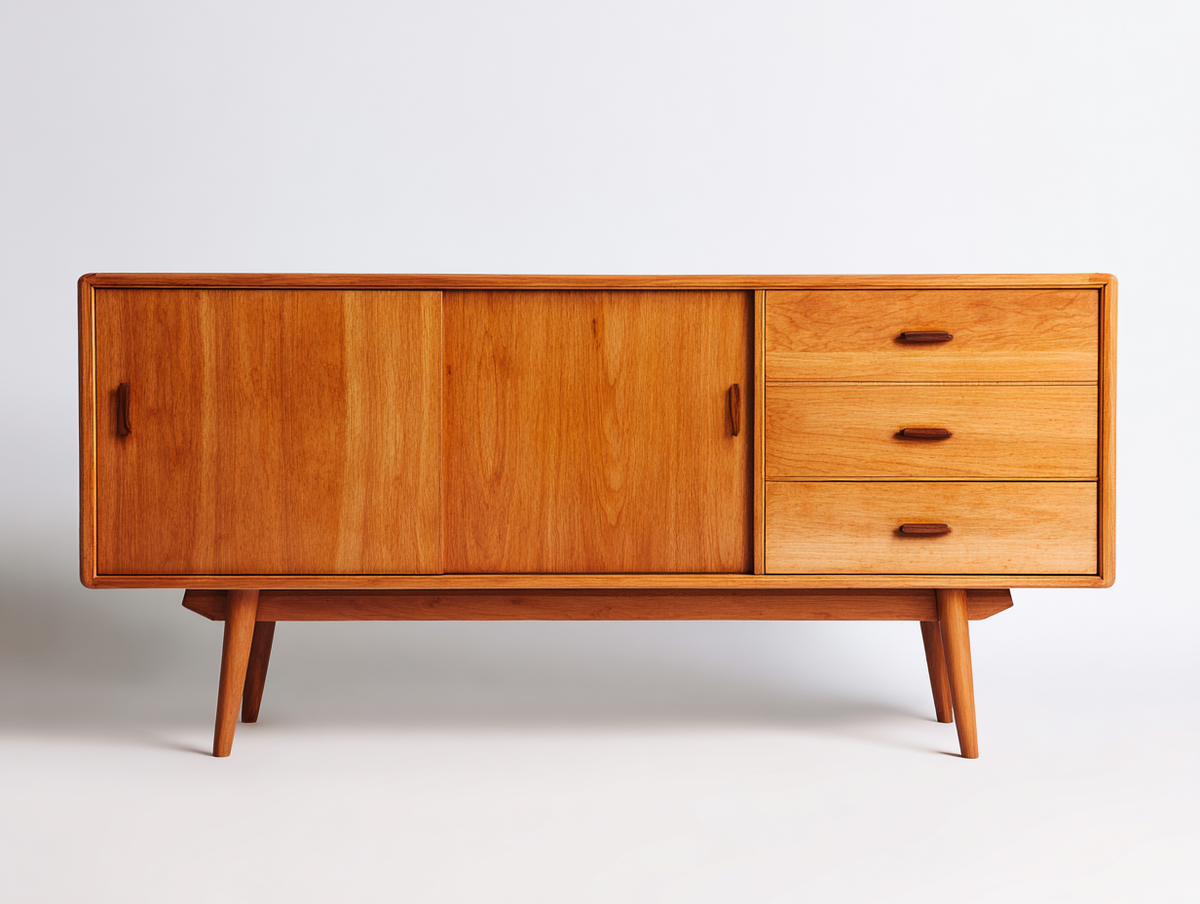 Aparador de madera 158×42×80 cm - roble miel - diseño escandinavo retro para salón