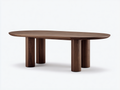 Mesa de comedor ovalada de madera 220×105×75 cm - nogal oscuro - cuatro patas cilíndricas y diseño contemporáneo