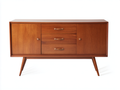 Aparador de madera 158×43×76 cm – marrón cálido – salón – 2 puertas y 3 cajones con patas inclinadas