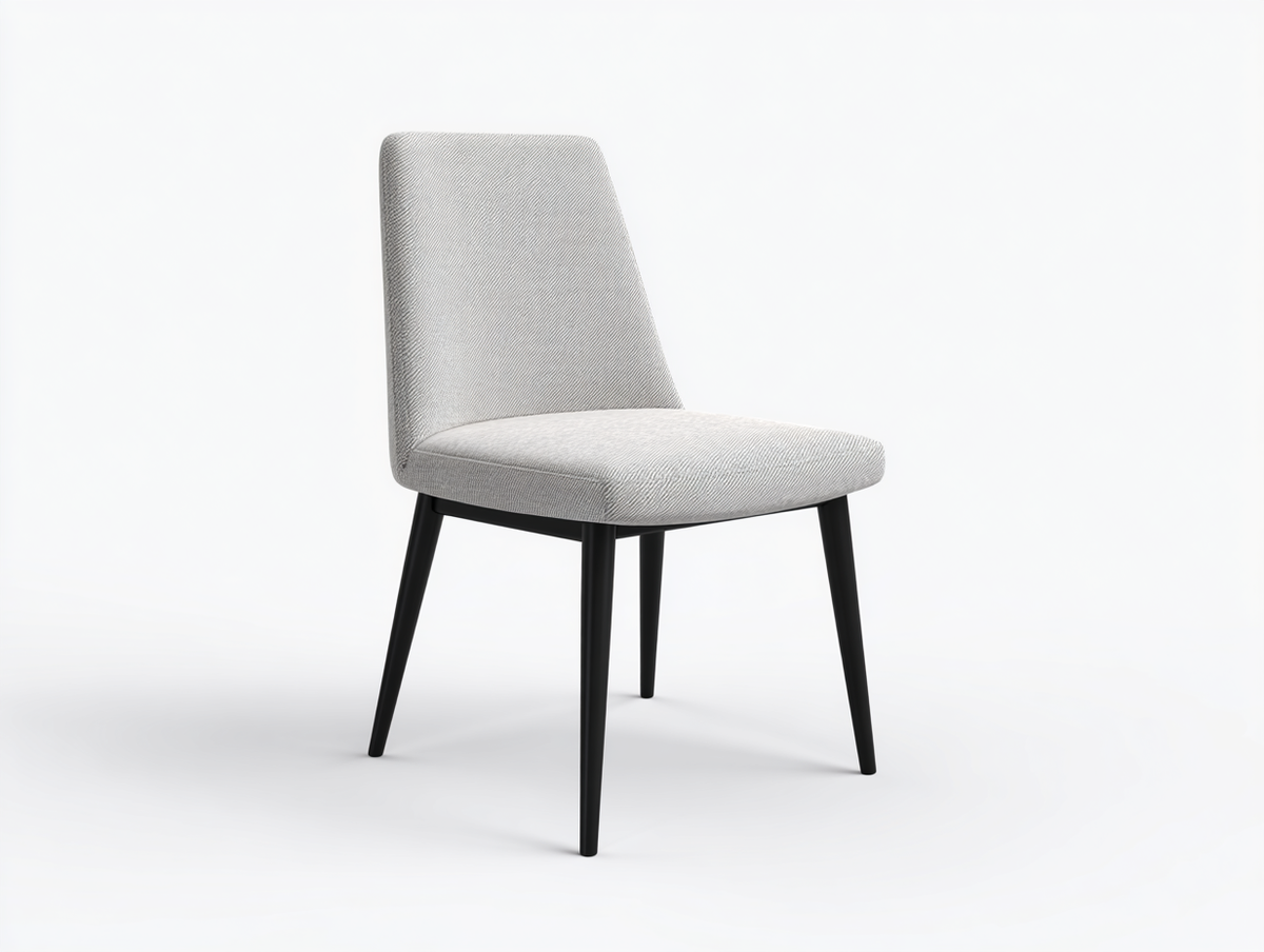 Silla de comedor tapizada en tejido y metal 48×56×87 cm - gris perla y negro - diseño ligero de respaldo inclinado