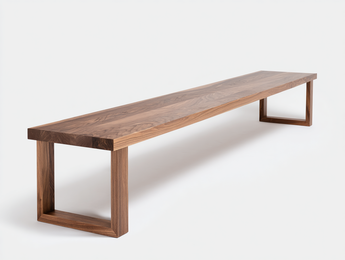 Banco de madera 185×40×45 cm - nogal cálido - base de marco abierto contemporánea para comedor