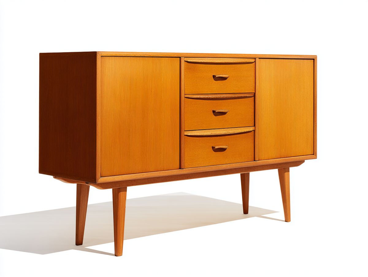 Aparador de madera 148×44×88 cm - marrón dorado - diseño retro elevado para salón